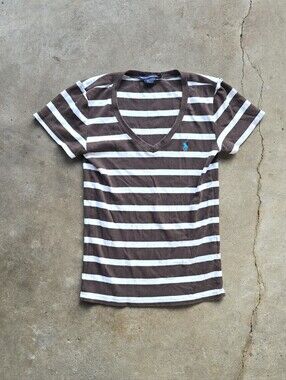 vtg y2k polo ralph lauren striped brown v neck top size large
